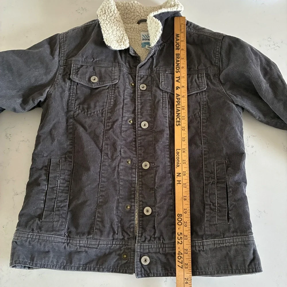 Old Navy Corduroy Trucker Jacket Boys XL14 Gray Sherpa Lined Button Coat Vtg Y2K